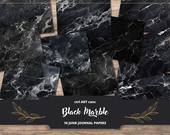 Black Marble Printable Paper: AI Generated Junk Journal (Digital Download)