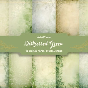 Papel digital verde para diário lixo, página verde para scrapbook, papel verde, papel esfarrapado, papel angustiado, papel digital verde damasco