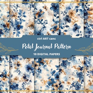 Floral Paper Blue Printable Digital Paper Pattern Journal Paper Journal Kit for Junk Journal Scrapbooking Journal Supplies Digital Journal