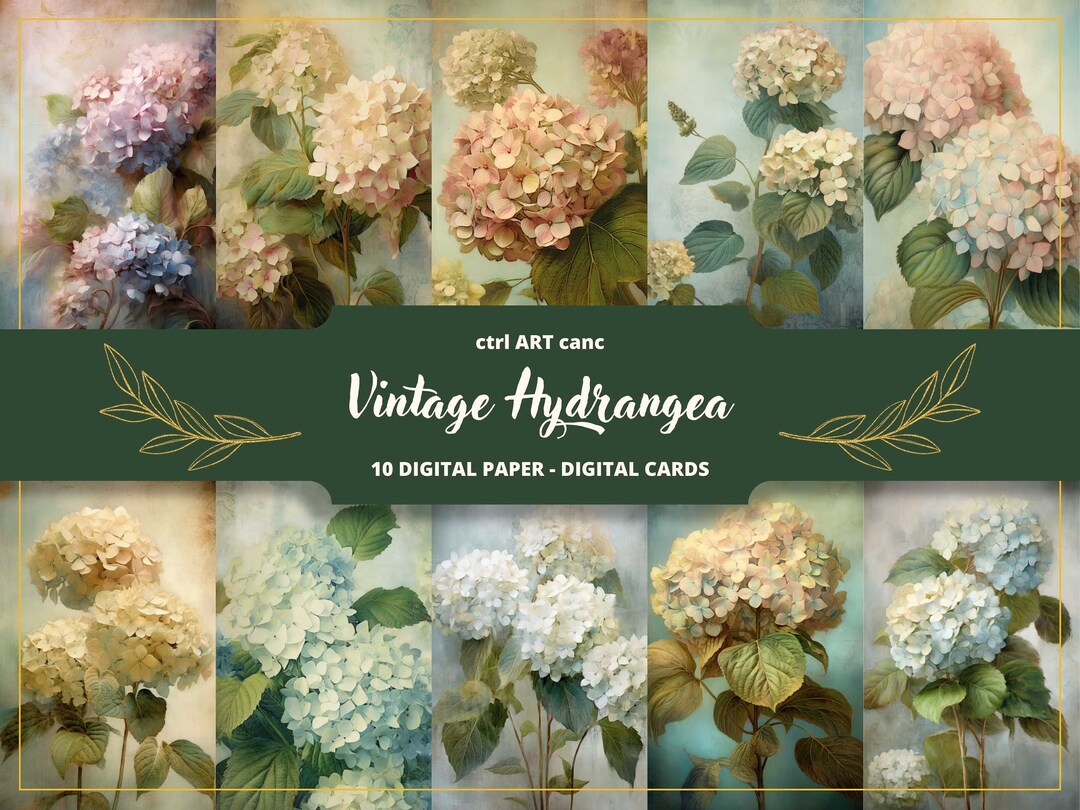Vintage Hydrangea Printable, Hydrangea Paper, Romantic Decor, Journal ...
