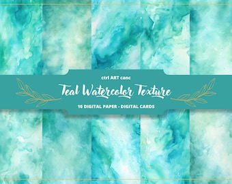 Teal Watercolor Texture Digital Paper: Junk Journal Kit (Digital Download)