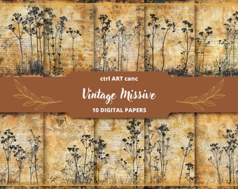 Digitaal papier met grunge-bloemen: Junk Journal Kit (digitale download)