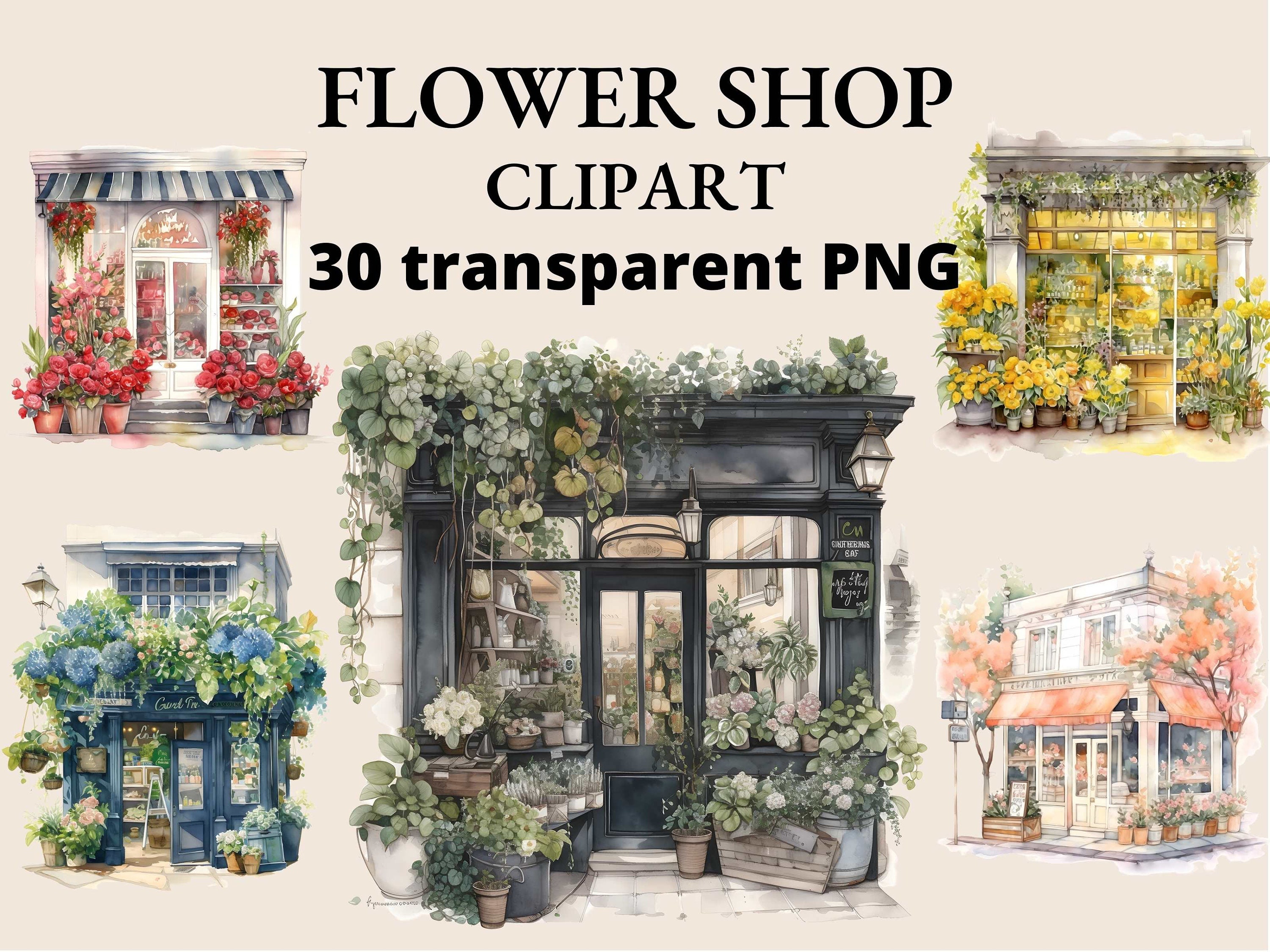 30 Little Flower Shop Clip Art Watercolor Flower Market Etsy