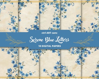 Blue Flower Digital Paper: Junk Journal Scrapbook Art (Digital Download)
