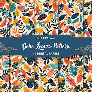 Boho Plants Digital Paper: Seamless Leaves Pattern (JPEG)