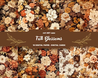 Autumn Floral Digital Paper: Shabby Chic Scrapbook Background (Digital Download)