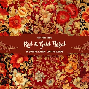 Rot & Gold Blumen Printable, Journal Kit, Journal Seiten, Scrapbooking, Journal Zubehör, Junk Journal, Ephemera