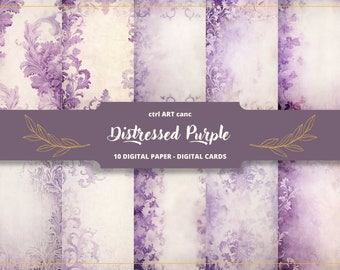 Purple Digital Paper for Junk Journal Purple Page for Scrapbook Purple Paper Tattered Paper Distressed Paper Purple Damask Digital Paper