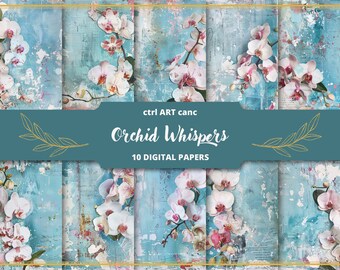 Blue Orchid Junk Journal Kit: Floral Scrapbook Paper (Digital Download)