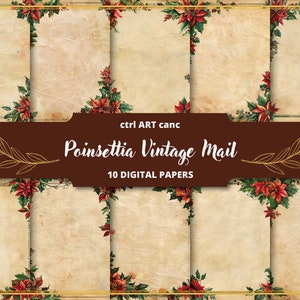Poinsettia Christmas Vintage Mail Paper: Grunge Journal (Digital Paper)