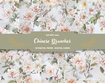 Chinese Floral Digital Paper for Scrapbook Floral Seamless Background For Junk Journal Peony Paper For Scrapbook Digital Paper To Download