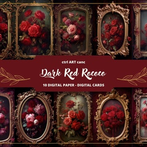 Roses rococo rouges foncées à imprimer, Rose foncé à imprimer, kit de carnet, Pages de carnet, Scrapbooking, fournitures pour carnets, carnet de bords indésirables, éphémères