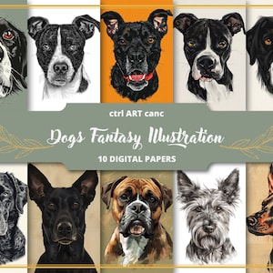 Hundeillustrationsbilder POD Kommerzielle Nutzung Hundebilder für Print-on-Demand-Artikel Druckbare Hundeillustration Digitales Papierhunde-Wandkunst-Kit
