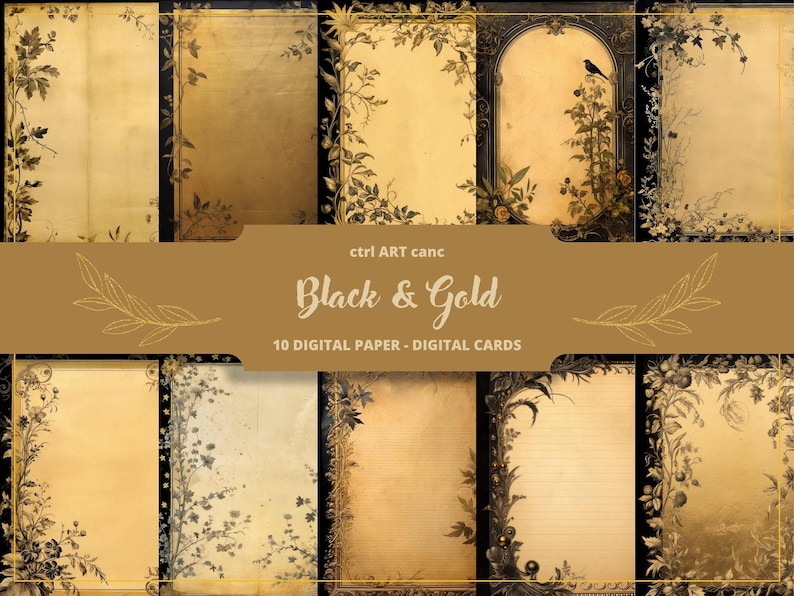 Black and Gold Printable Paper Vintage Digital Paper Junk - Etsy