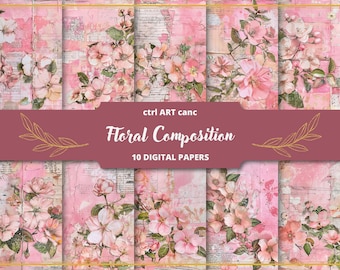Pink Floral Junk Journal Kit: Printable Scrapbook Paper (Digital Download)