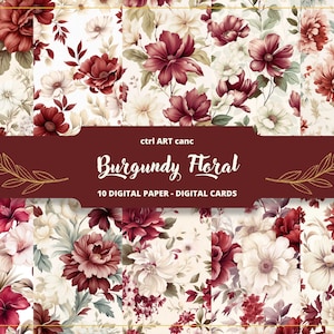 Burgundy Journal Digitaal Papier, Junk Journal Paper, Scrapbookpapier, Bloemenpapier, Journaling Papier, Decoupage Papier, Knutselpapier
