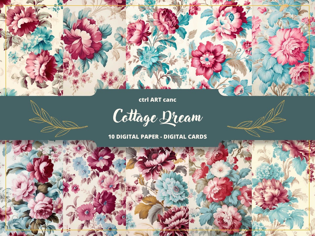 Floral Digital Paper: Cottage Dream Scrapbook Backgrounds (JPEG) - Etsy