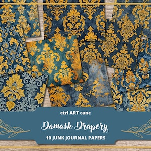 Blue Damask Junk Journal Kit Scrapbook Kit Damask Digital Paper Damask Printable Texture Damask Pattern Damask Background Damask Texture