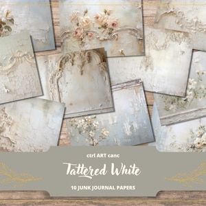 Tattered White Digital Paper White Journal Paper for Junk Journal Printable Paper Tattered Wall Shabby Decor Printable Paper White Journal