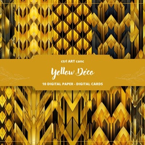 Yellow Déco, Art Nouveau Junk Journal Paper, Printable, Art Nouveau Digital Paper, Journal Page, Scrapbooking, Collage, Junk Journal