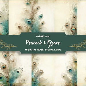 Carta digitale Grace di pavone, Carta piuma di pavone, Carta digitale, Vecchia carta, Carta da lettere, Scrapbooking, Collage, Diario spazzatura