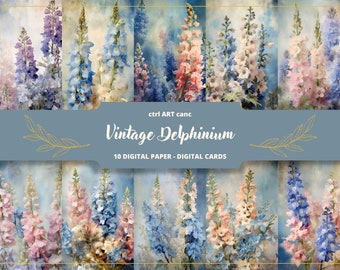 Vintage Delphinium Printable, Delphinium Paper, Romantic Decor, Journal Kit, Journal Pages, Scrapbooking, Junk Journal Supplies, Ephemera