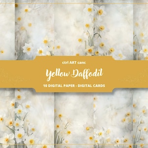 Papel digital narciso amarillo, papel de invitación de boda, papel digital, página de diario basura, papel de carta, álbum de recortes, collage, diario basura