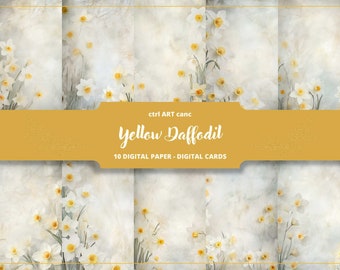Yellow Daffodil Digital Paper: AI Floral Scrapbook (Digital Download)