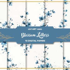 Blue Floral Letter Paper for Junk Journal Kit Scrapbook Printable Paper Digital Wall Art Commercial Use Blue Flower Background Texture