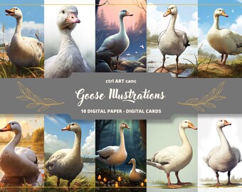 Goose Illustrations Digital Paper: Bird Prints for Journaling (Digital Download)