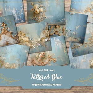 Tattered Blue Digital Paper Blue Journal Paper for Junk Journal Printable Paper Tattered Wall Shabby Decor Printable Paper Blue Journal