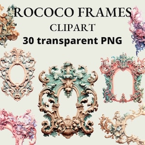 30 Rokoko-Rahmen-Cliparts, magischer Rahmen, skurriler Rahmen, Wicca-Clipart, eleganter Rahmen, Barock, Junk Journal, PNG-Bundle, Collage, Erinnerungen