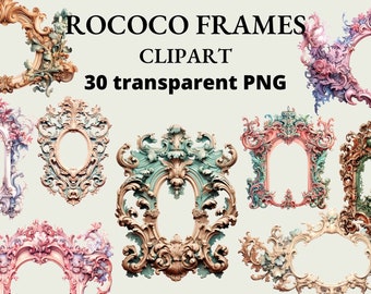 30 Rococo Frame Clipart: Elegant Baroque PNG Bundle (Digital Download)