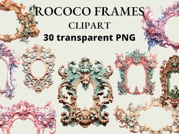 30 Rococo Frame Clipart: Elegant Baroque PNG Bundle (Digital Download)