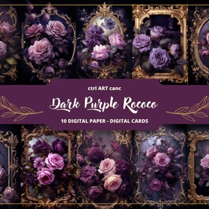 Dunkellila Rokoko-Rosen zum Ausdrucken, dunkle Rosen zum ausdrucken, Journal-Kit, Journal-Seiten, Scrapbooking, Journal-Zubehör, Junk Journal, Ephemera