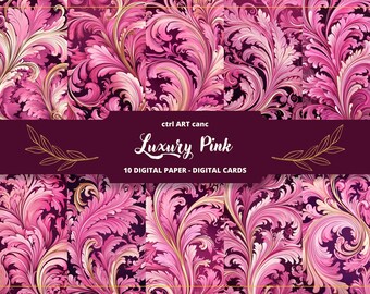 Luxury Pink Damask Digital Paper: Scrapbook Background (Digital Download)