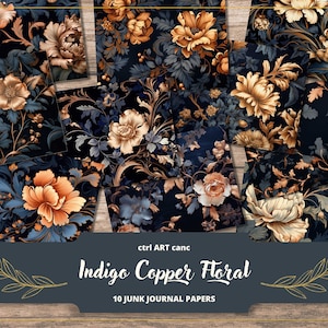Blue Floral Junk Journal Kit Printable Floral Paper Blue Paper for Scrapbook Paper Printable Blue Journal Background Paper Scrapbook Kit