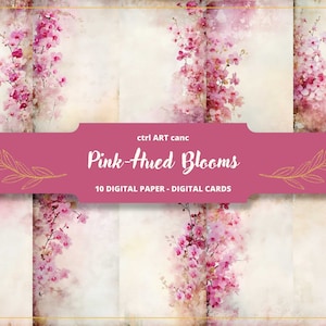 Papel digital de flores de color rosa, papel de invitación floral rosa, papel digital, papel antiguo, papel de carta, scrapbooking, collage, diario basura