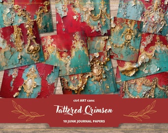 Tattered Red Digital Paper: Shabby Chic Journal (Printable Paper)