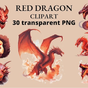30 Red Dragon Clip Art, Dragon Clipart, Fantasy Clipart, Creatures Clipart Junk Journal, Collage, PNG, Clipart, transparent PNG,
