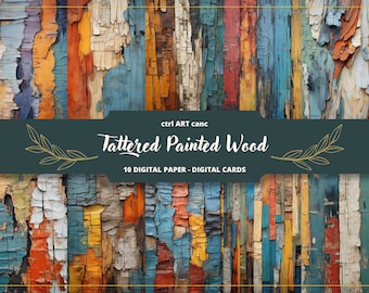 Tattered Wood Digital Paper: Colorful Junk Journal Kit (Digital Download)