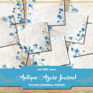 Blue Floral Vintage Digital Paper Grunge Journal Paper Old Paper for Scrapbook Kit Junk Journal Kit Scrapbook Paper Digital Design Art