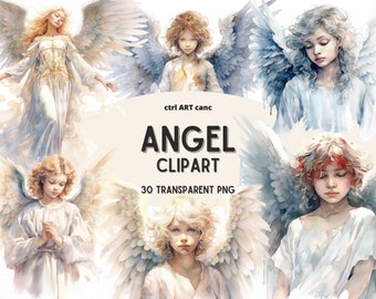 Angel Clipart: 30 PNG Watercolor Illustrations (Digital Download)