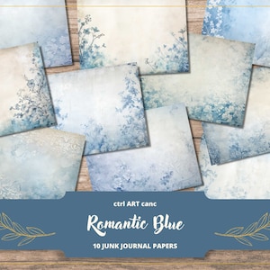 Blaue Junk-Journal-Papiere für Scrapbook-Papier-Hintergrund, druckbare Journal-Papiere, Junk-Journal-Kit, Scrapbooking-Papier-Download