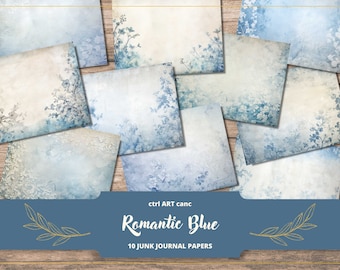 Blue Junk Journal Papers for Scrapbook Paper Background Printable Journal Papers Junk Journal Kit Scrapbooking Paper Download