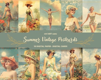 10 Summer Vintage Postcards: AI-Generated Ephemera (Digital Paper)