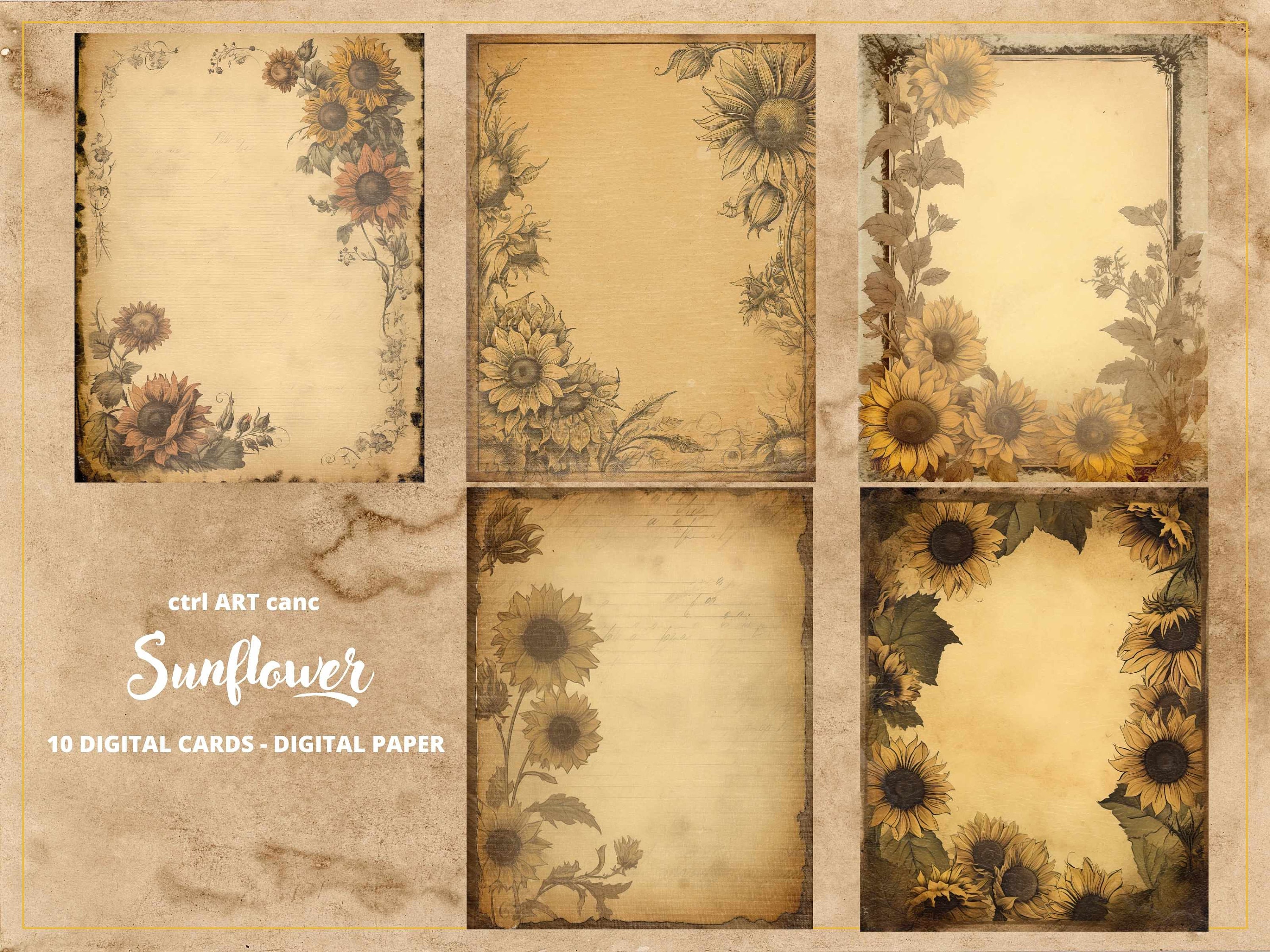 10 Sunflower Printable Vintage Paper Digital Paper - Etsy