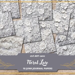Floraler Spitzen-Junk-Journal-Papierhintergrund für Scrapbook-Spitzendekor für Journaling, druckbares digitales Papier, sofortiger Download, Papercraft-Dekor