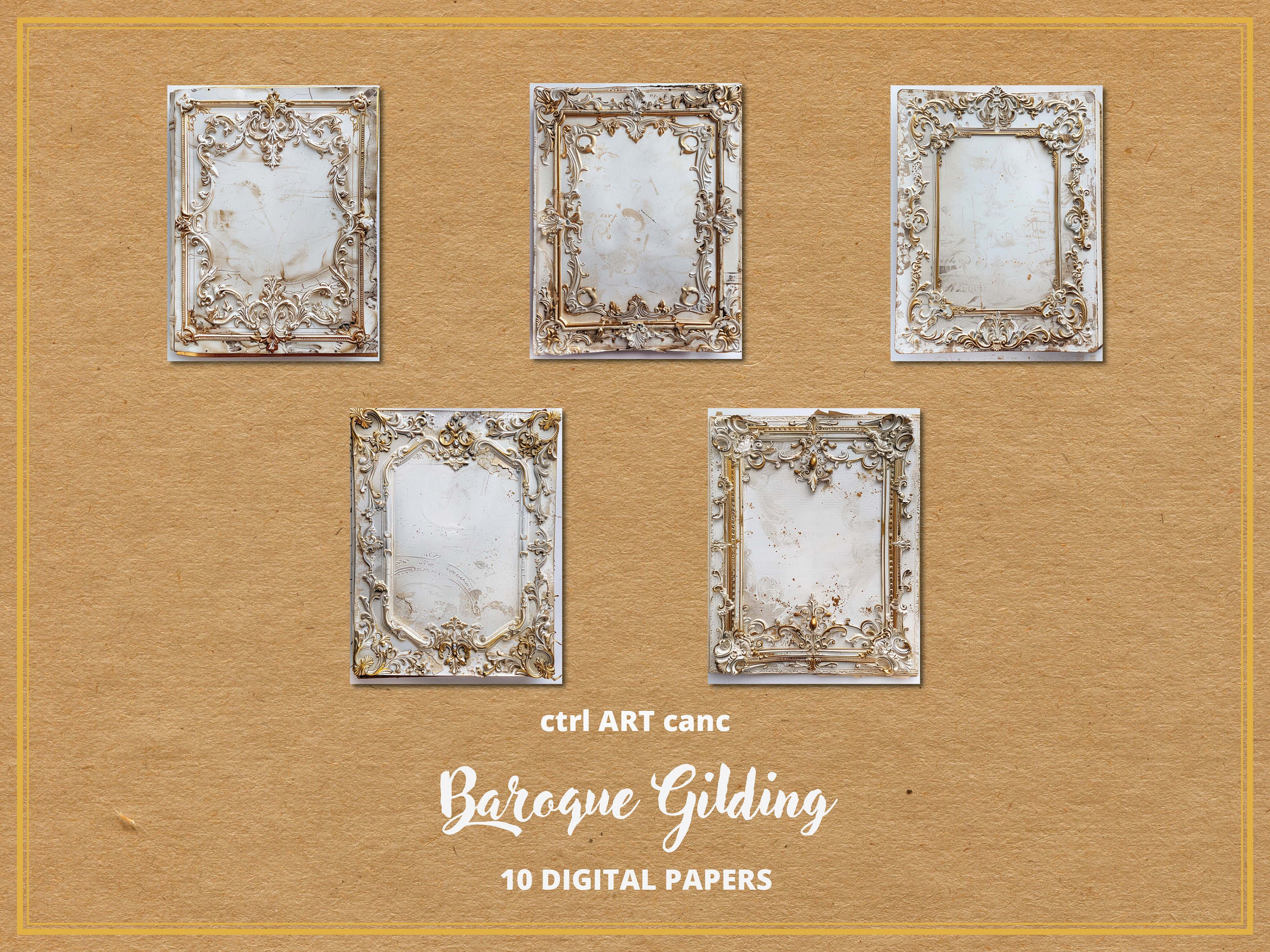 Baroque Golden Frame Digital Paper: Rococo Scrapbook Kit (printable ...