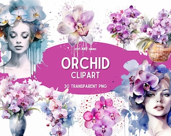 Orchid Clipart: Elegant Floral PNG Bundle (Digital Art)